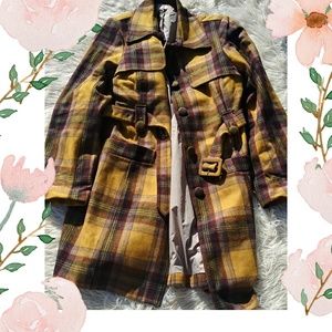 Women's Wool Plaid Trench Coat  with Belt